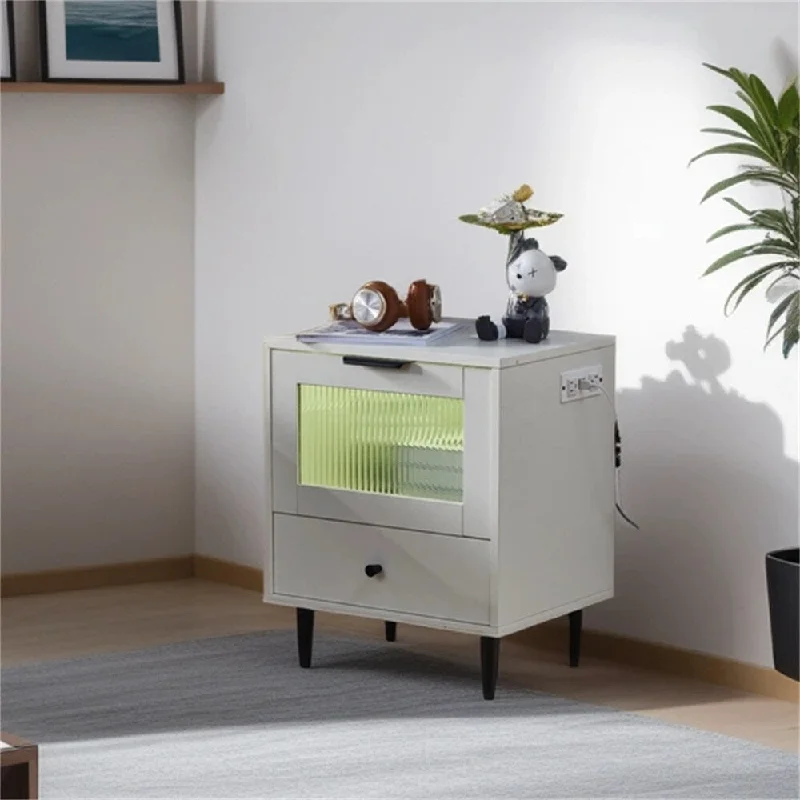 Modern LED Nightstand with USB Charging Station and Drawer