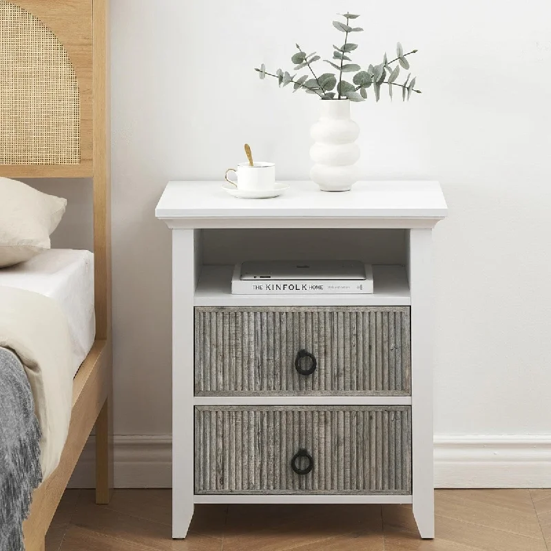 Modern Night Stand with Wave Fluted Panel