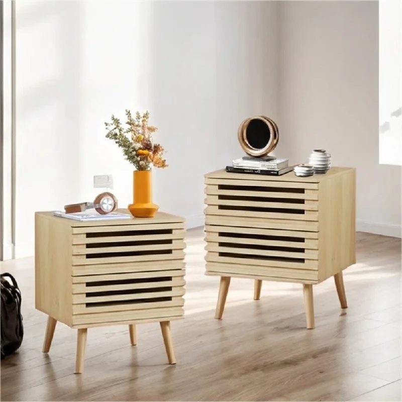 Modern Nightstand with 2 Storage Drawers and Wood Legs (Set of 2)