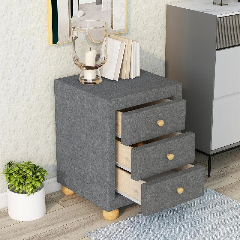 Modern Upholstered Storage Nightstand with 3 Drawers