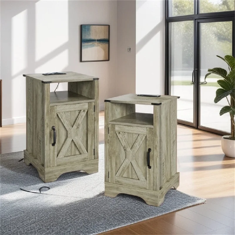 Modern Wood Nightstand with Charging Station(Set Of 2)