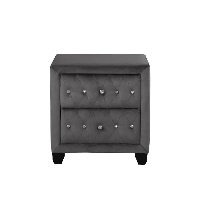 Nightstand Gray,Modern Design,Velvet Upholstery,Acacia wood