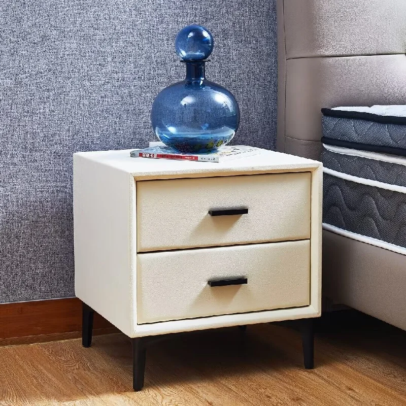 Nightstand with 2 Drawers, Night Stand with PU Leather & Hardware Legs