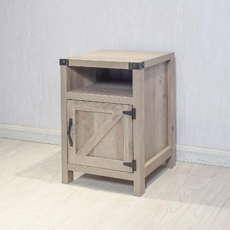 Nightstand with Barn Door and Open Shelf