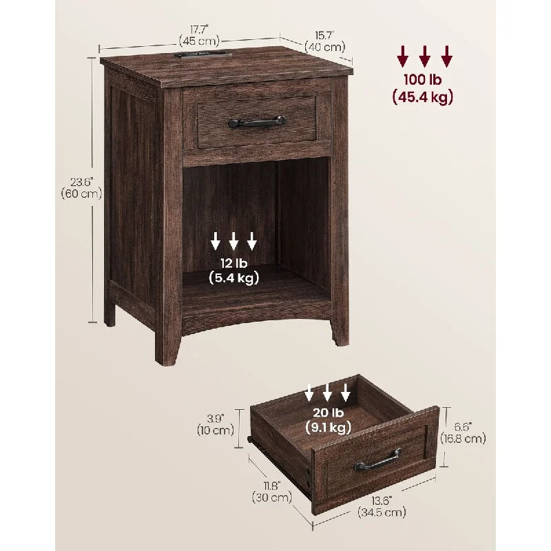 Nightstand with Charging Station and Open Compartment