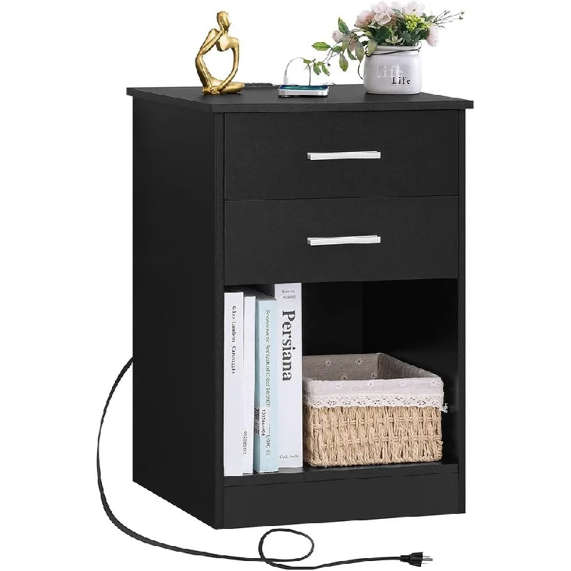 Nightstand with Charging Station Side Table 15.75"D x 15.75"W x 23.62"H