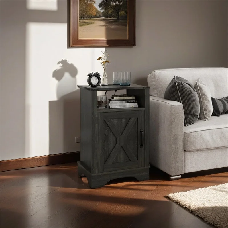 Nightstand with Charging Station Tall Wooden Night Stand Set 2