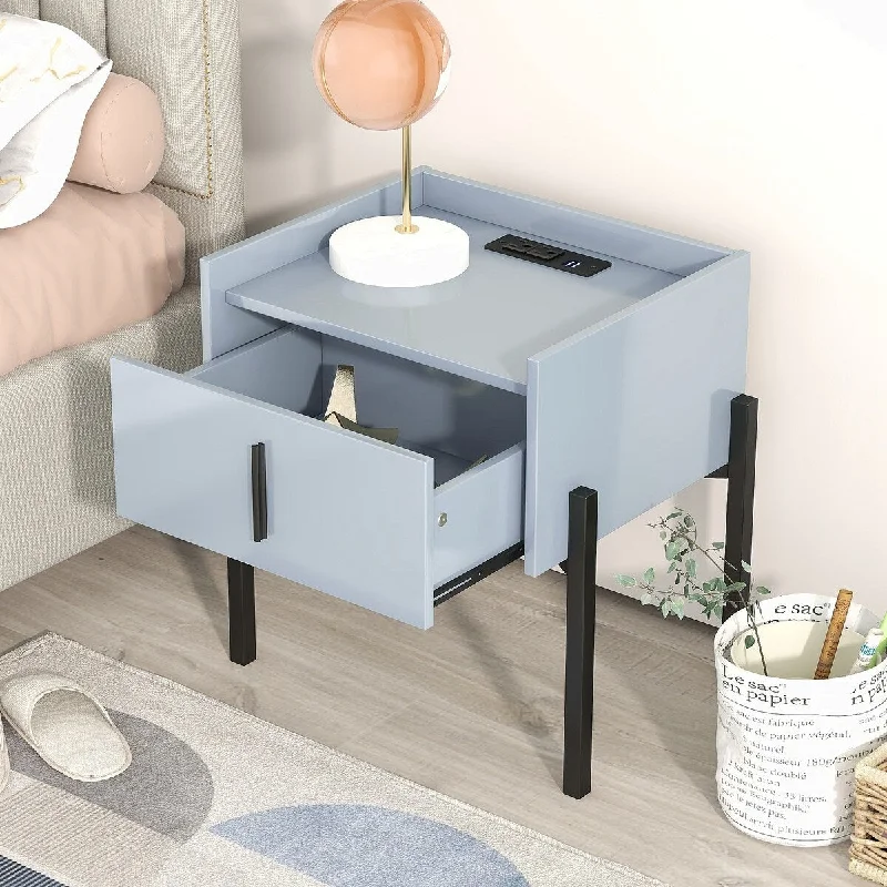 Nightstand with Drawer ,Storage with USB Charging Ports