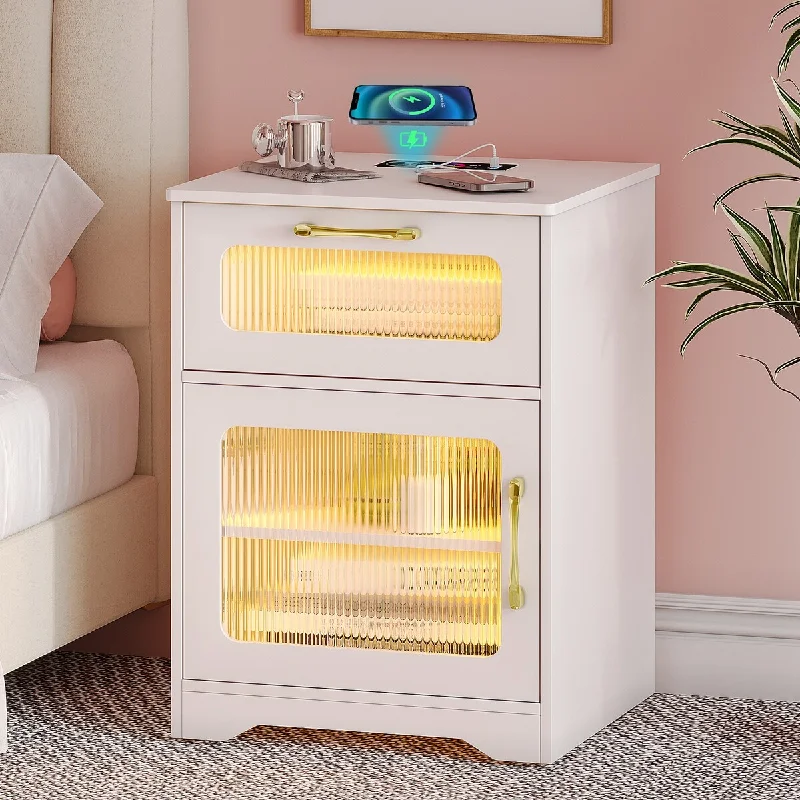 Nightstand with LED Lights and Charging Station