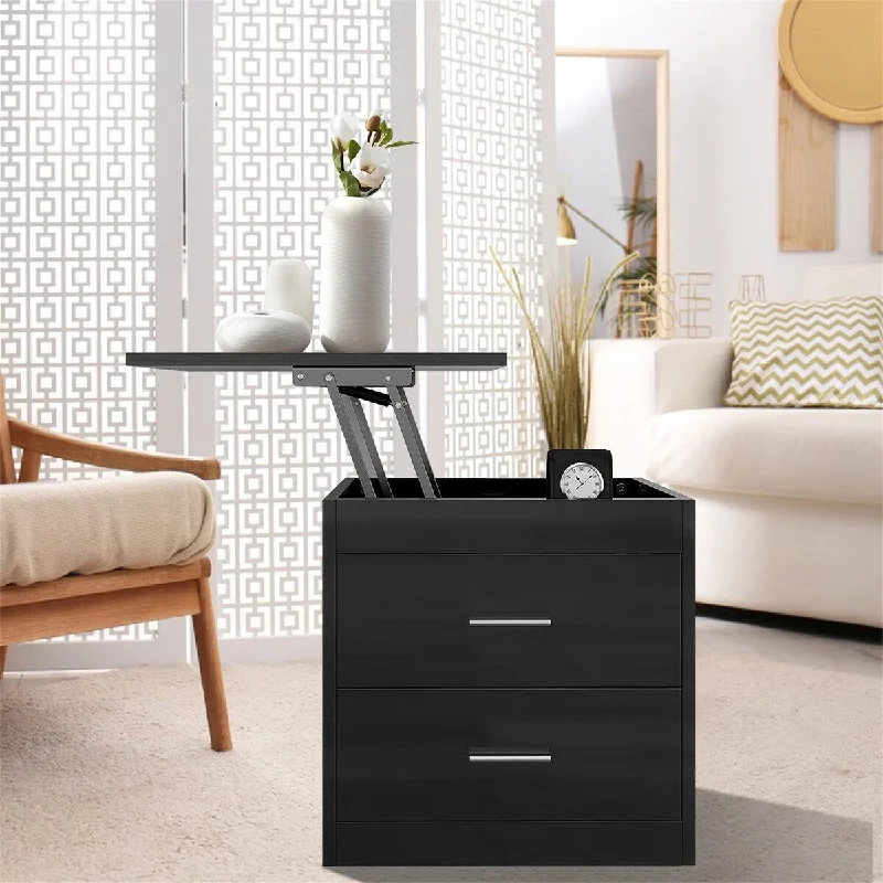 Nightstand with Lift Top,2 Drawer, Hidden Storage Compartment