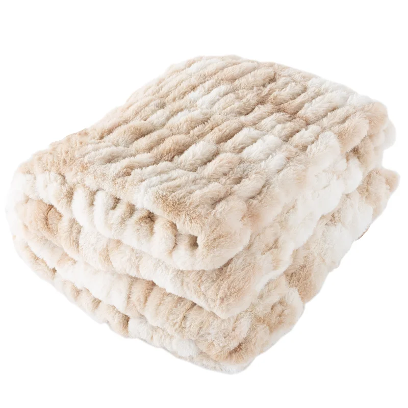 Oversized Ruched Faux Fur Blanket - 60x80-Inch Queen-Size Throw by Lavish Home