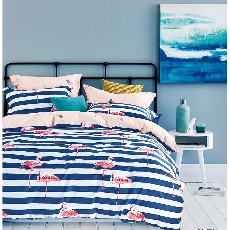 Porch & Den Imnaha Flamingo Stripe Cotton Queen/Full Duvet Cover Set