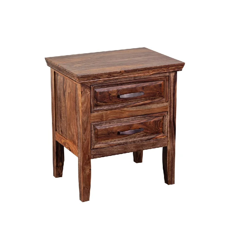 Porter Designs Sonora Traditional Solid Sheesham Wood 2 Drawer Nightstand, Harvest