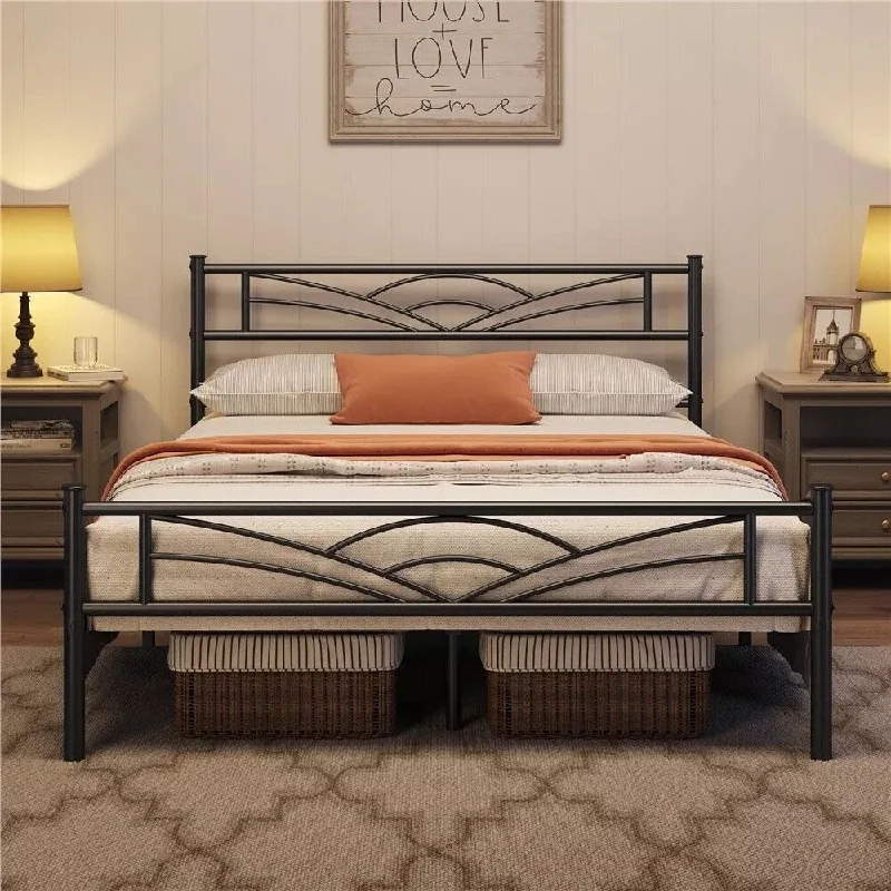 Queen Metal Bed Frames with Headboard Platform Bed Black