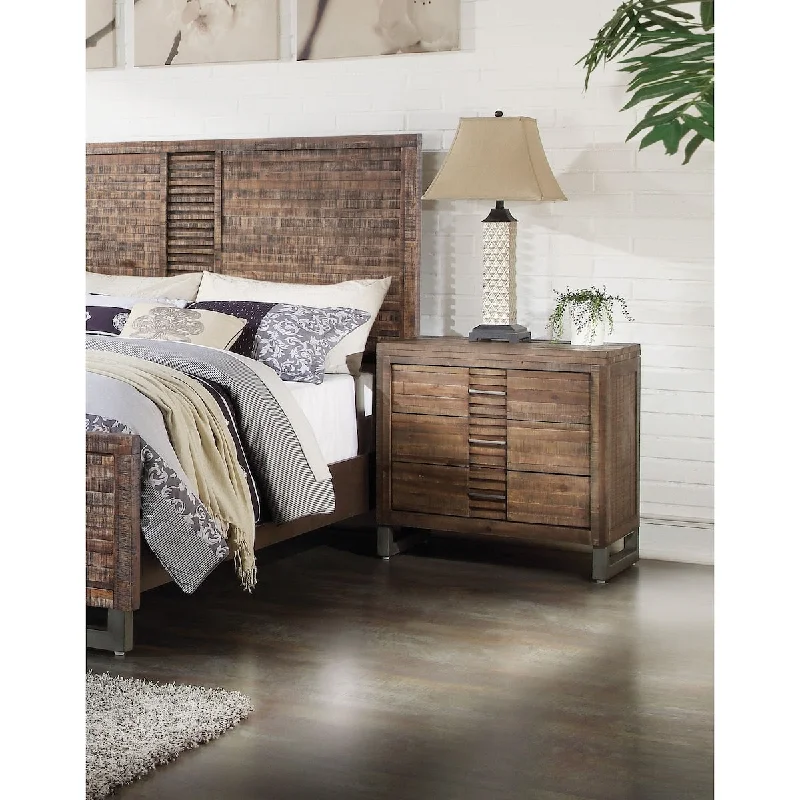 Reclaimed Oak Wood Andria Nightstand with Bowing Inset Drawers - Transitional Style - Metal Legs