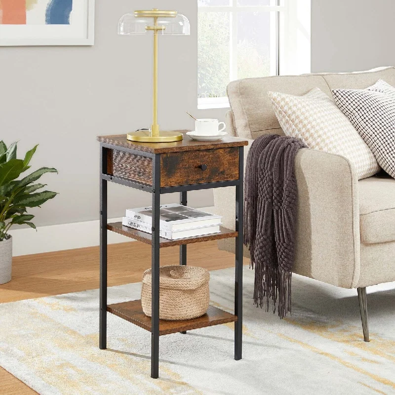 Tall Nightstand with Drawer and Shelves