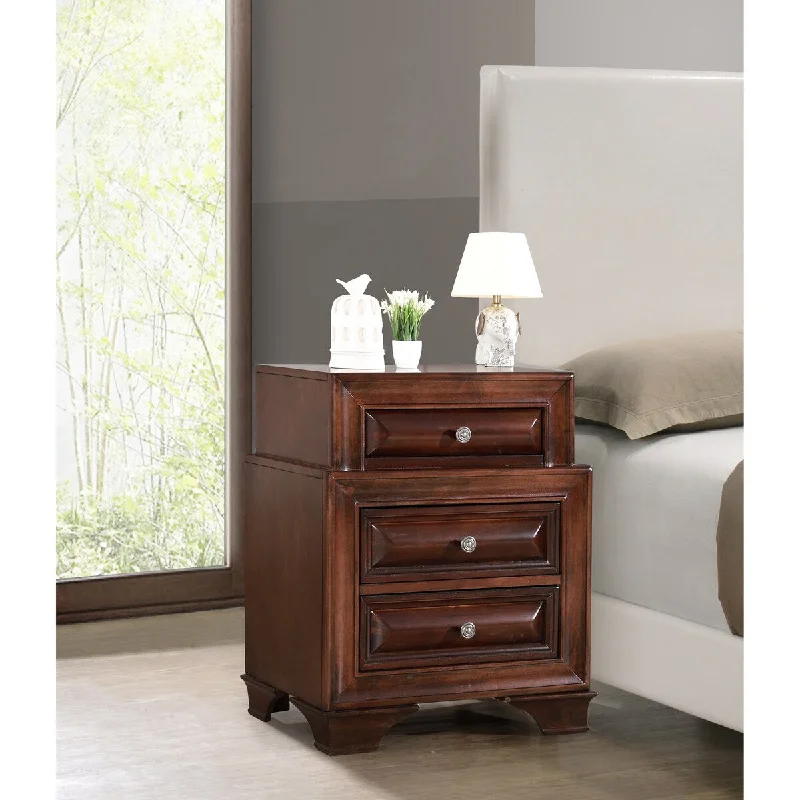 Traditional Three-Drawer 2-Tier Nightstand with Metal Pull