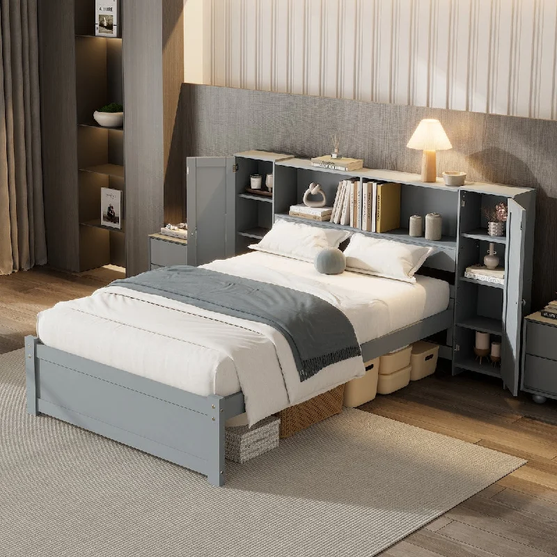 Twin Size Platform Bed with Storage Headboard and Lockers