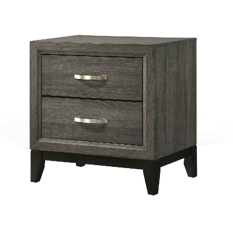 Two Drawer Nightstand With Tapered Feet, Weathered Gray