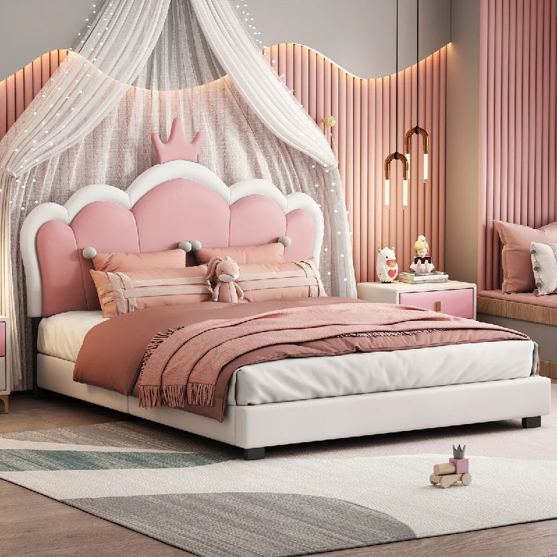 Upholstered Bed With Crown Headboard Twin Size Platform Bed