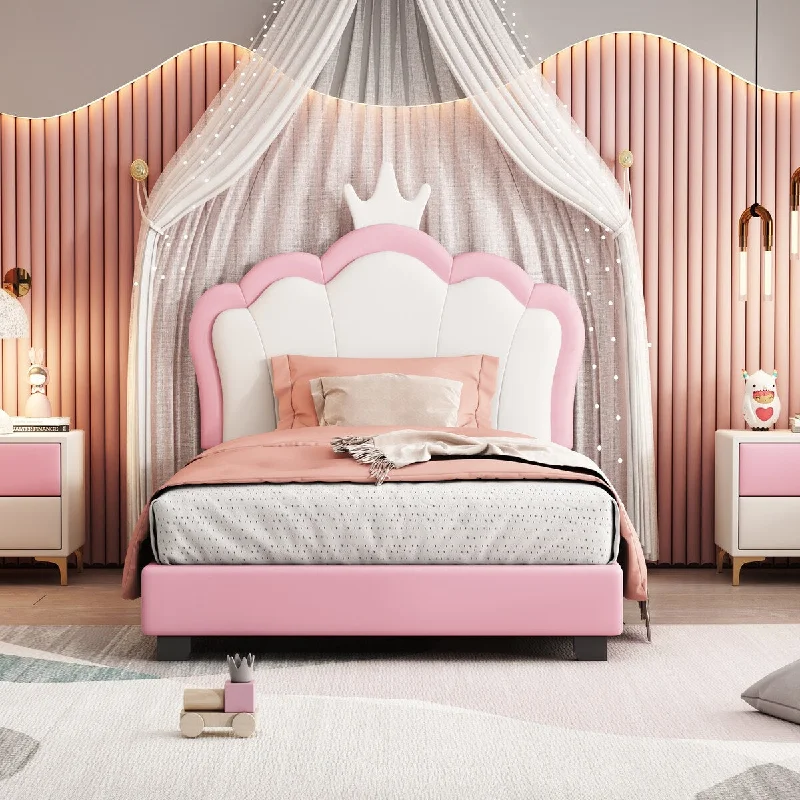 Upholstered Princess Bed Crown Headboard Platform Bed with Headboard