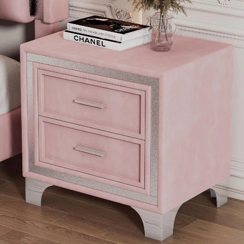 Velvet Upholstered Nightstand with Drawers and Handle Modern Fully Assembled 21.8"D x 15.9"W x 21.7"H