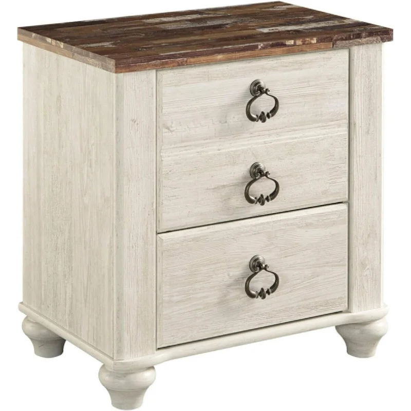 Willowton Farmhouse 2 Drawer Nightstand with USB Charging 8.25"D x 14.5"W x 13"H