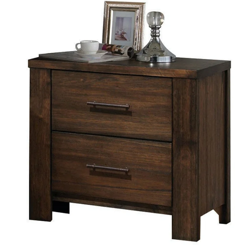 Wood Nightstand with 2 Drawers in Oak