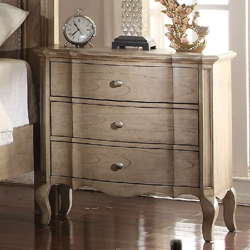 Wooden Nightstand with 3 Drawers and 4 Legs