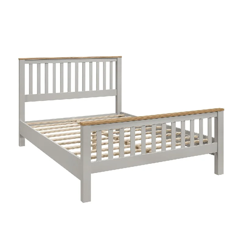 Full Oak Top Platform Bed Frame with Headboard and Footboard, Gray