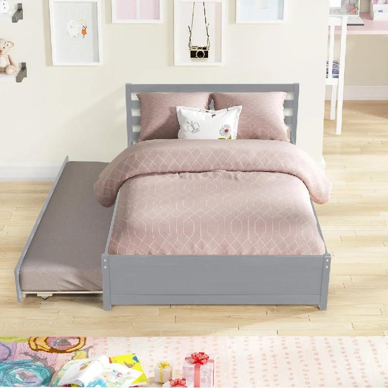 Full Size Platform Bed Frame with Headboard and Twin Trundle