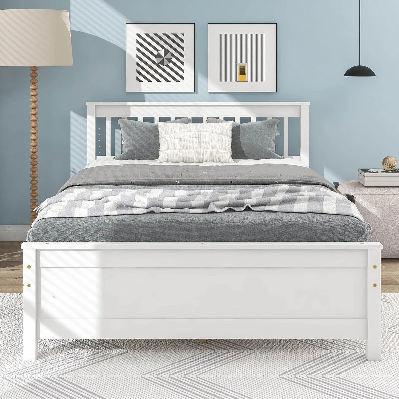 Full Size Platform Bed with Nightstand and Headboard for Kids, White