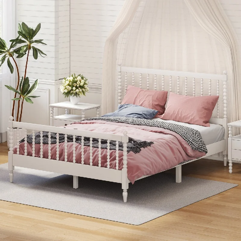 Queen Platform Bed with Gourd Shaped Headboard and Footboard