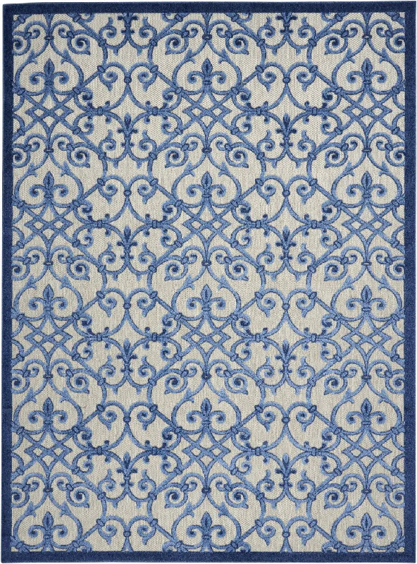 10' X 13' Damask Non Skid Indoor / Outdoor Area Rug - Gray / Blue