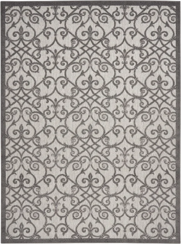 10' X 13' Damask Non Skid Indoor / Outdoor Area Rug - Gray / Charcoal