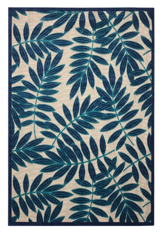 10' X 13' Floral Non Skid Indoor / Outdoor Area Rug - Blue / Ivory