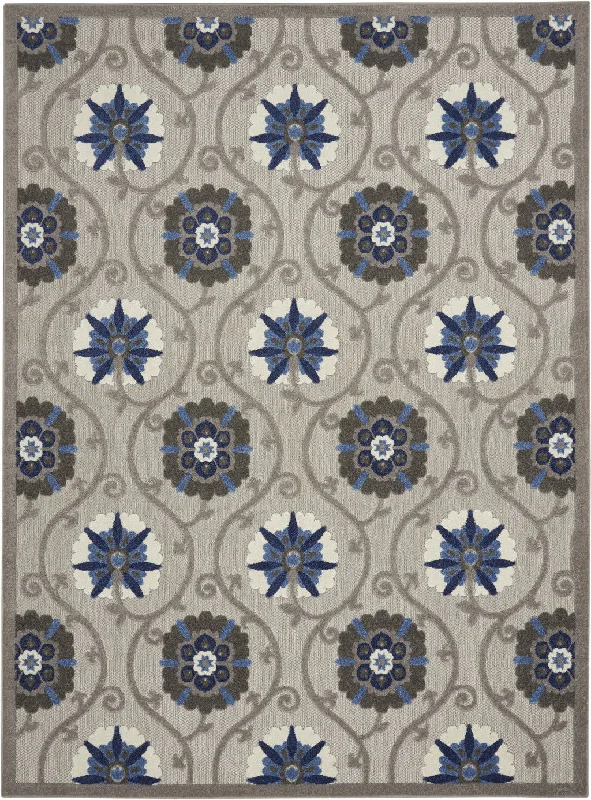 10' X 13' Floral Non Skid Indoor / Outdoor Area Rug - Gray / Blue