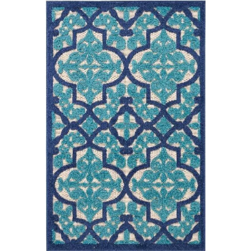 10' X 13' Ikat Non Skid Indoor / Outdoor Area Rug - Navy