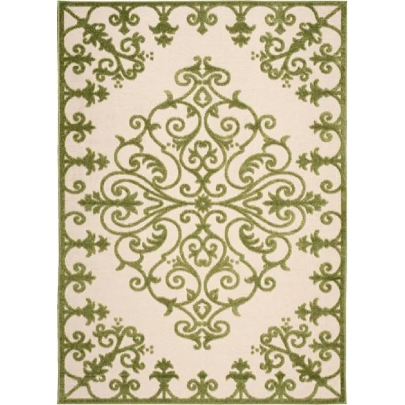 10' X 13' Non Skid Indoor / Outdoor Area Rug - Green Damask