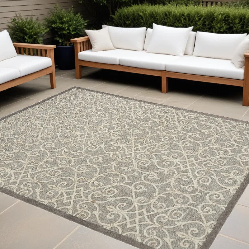 10' X 13' Non Skid Indoor / Outdoor Area Rug - Natural Damask