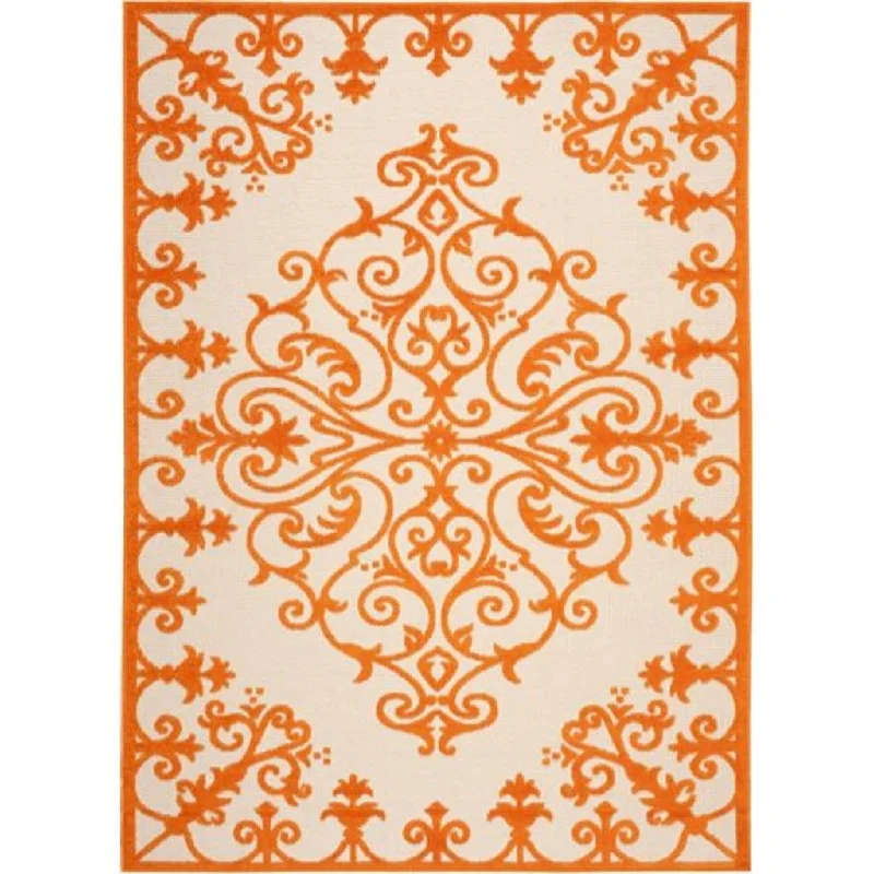 10' X 13' Non Skid Indoor / Outdoor Area Rug - Orange Damask