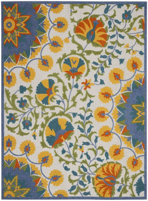 10' X 13' Toile Non Skid Indoor / Outdoor Area Rug - Blue Yellow / White