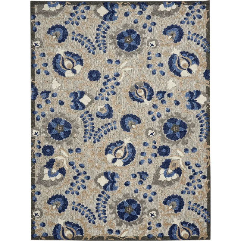 10' X 13' Toile Non Skid Indoor / Outdoor Area Rug - Natural / Blue