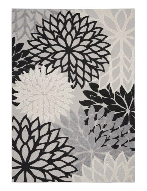 12' X 15' Floral Non Skid Indoor / Outdoor Area Rug - Black / White