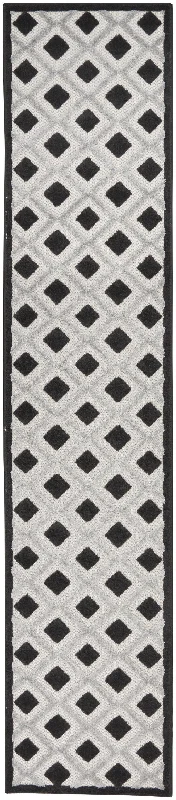 2' X 10' Gingham Non Skid Indoor / Outdoor Runner Rug - Black / White