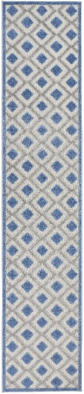 2' X 10' Gingham Non Skid Indoor / Outdoor Runner Rug - Blue / Gray