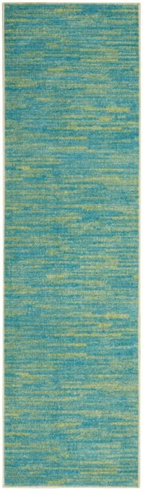 2' X 10' Striped Non Skid Indoor / Outdoor Runner Rug - Blue / Green