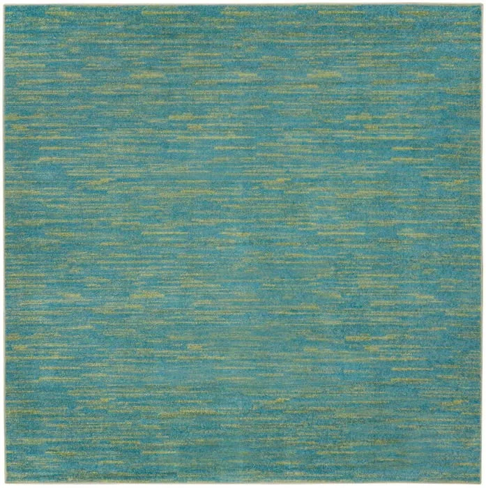 5' X 5' Square Striped Non Skid Indoor / Outdoor Area Rug - Blue / Green