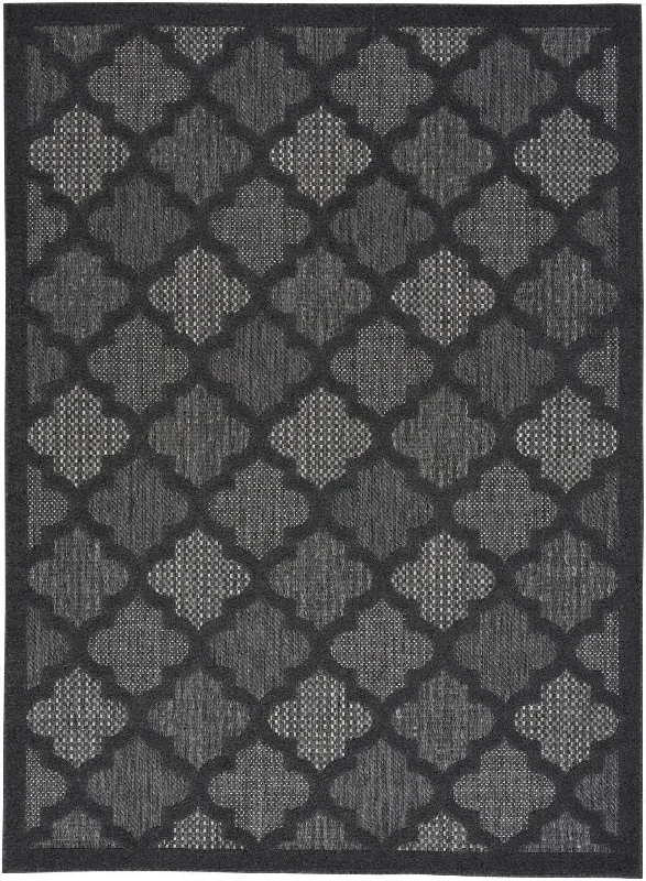 5' X 7' Ikat Indoor / Outdoor Area Rug - Charcoal Black