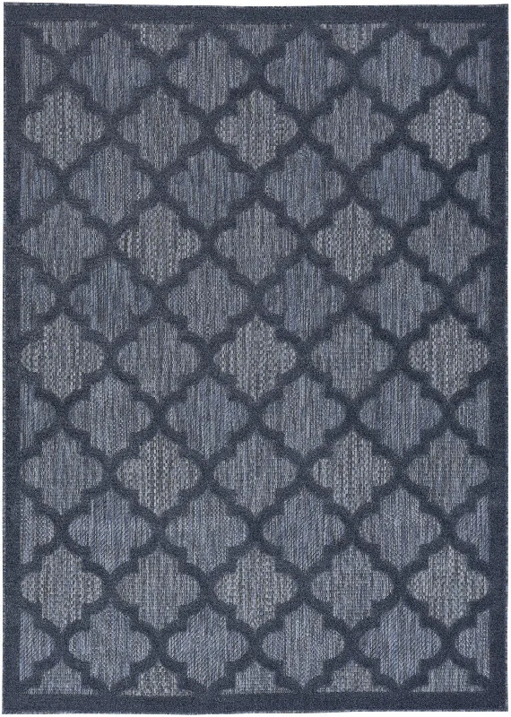 5' X 7' Ikat Indoor / Outdoor Area Rug - Navy Blue